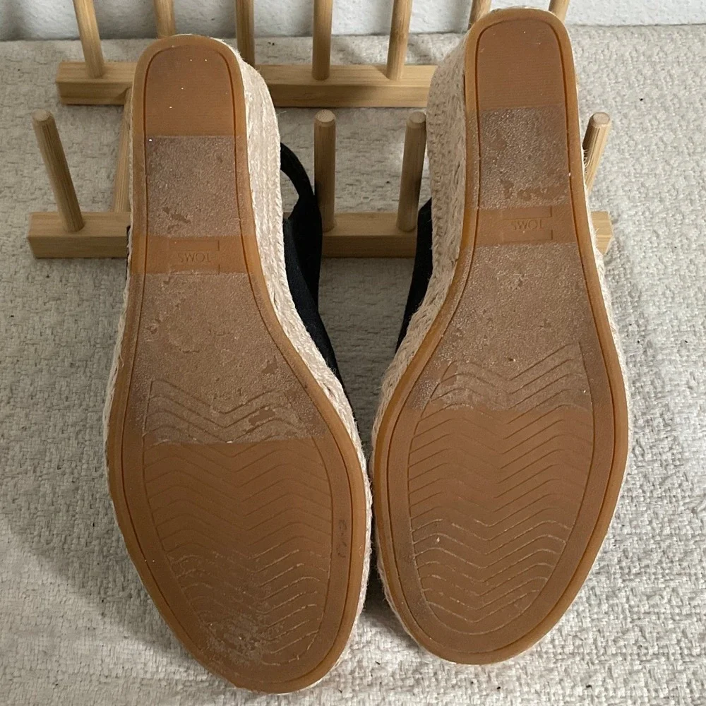 TOMS Black Canvas Peep Toe Espadrille Wedge Slingback Sandals 10022387 Womens 8 - Picture 8 of 14